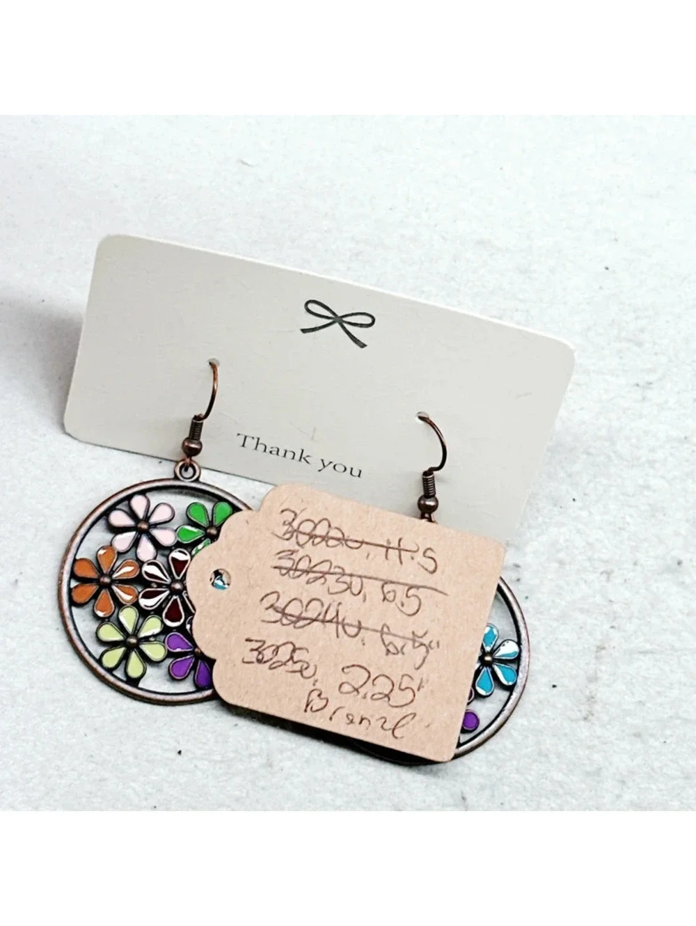 3025u. Bronze Rainbow Enamel Flower Earrings